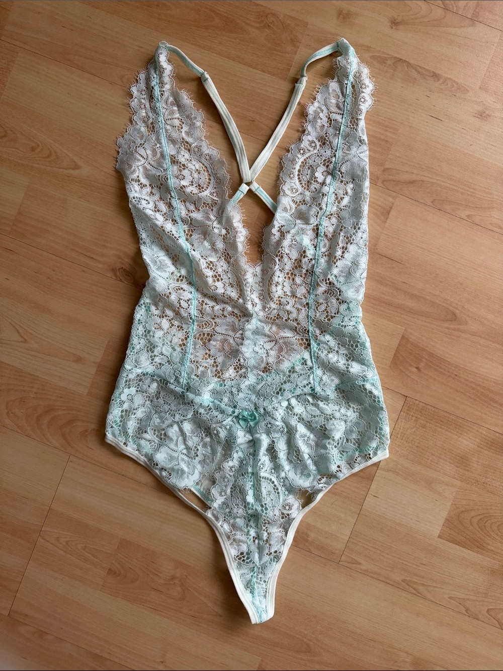 Longing Whisper Mint Lace Plunge Bodysuit Teddy